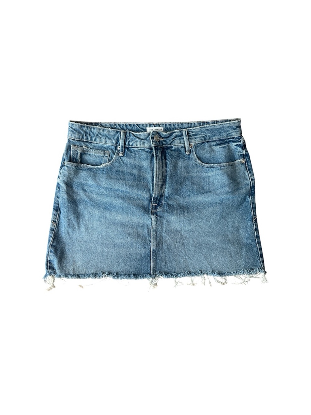 NWOT Good American Good Waist | Medium Wash Denim Mini Skirt | Size 14/32